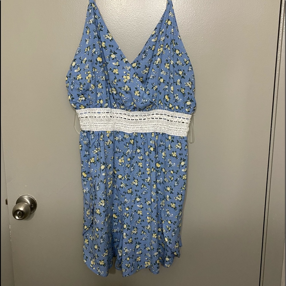 Blue floral print romper